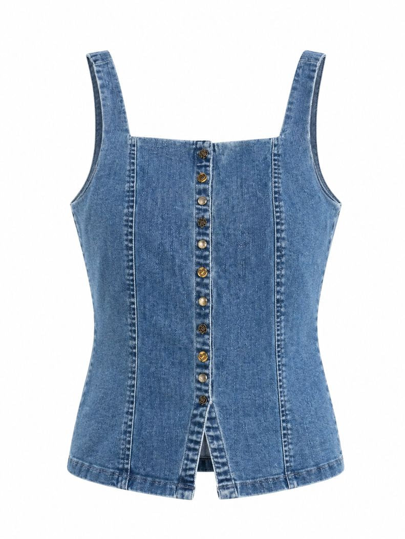 Free People - A Moment In Time - Denim Vest - Size S (Like New)