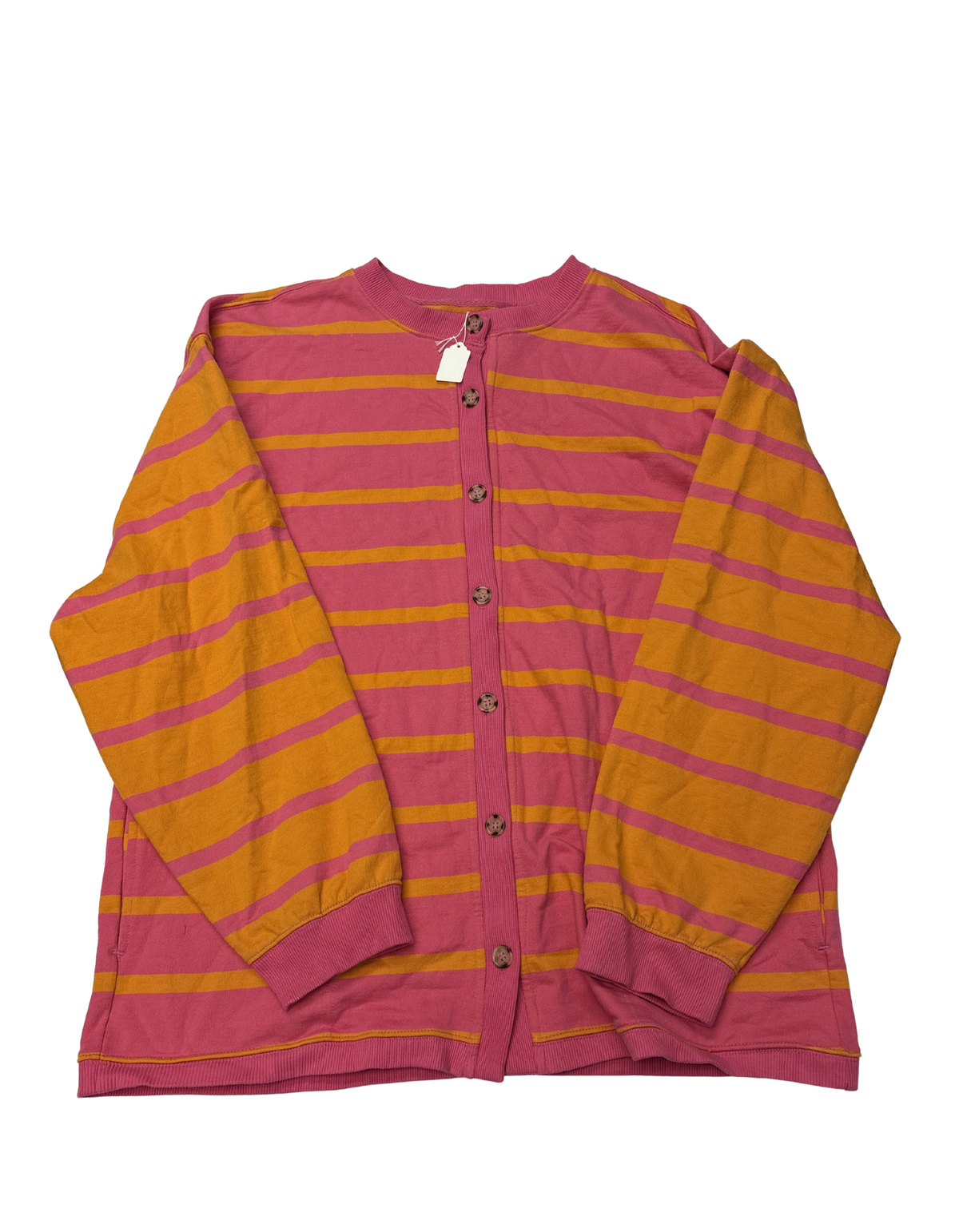 Free People - Oversized Pink and Orange Striped Cardigan - XL (Like-New)