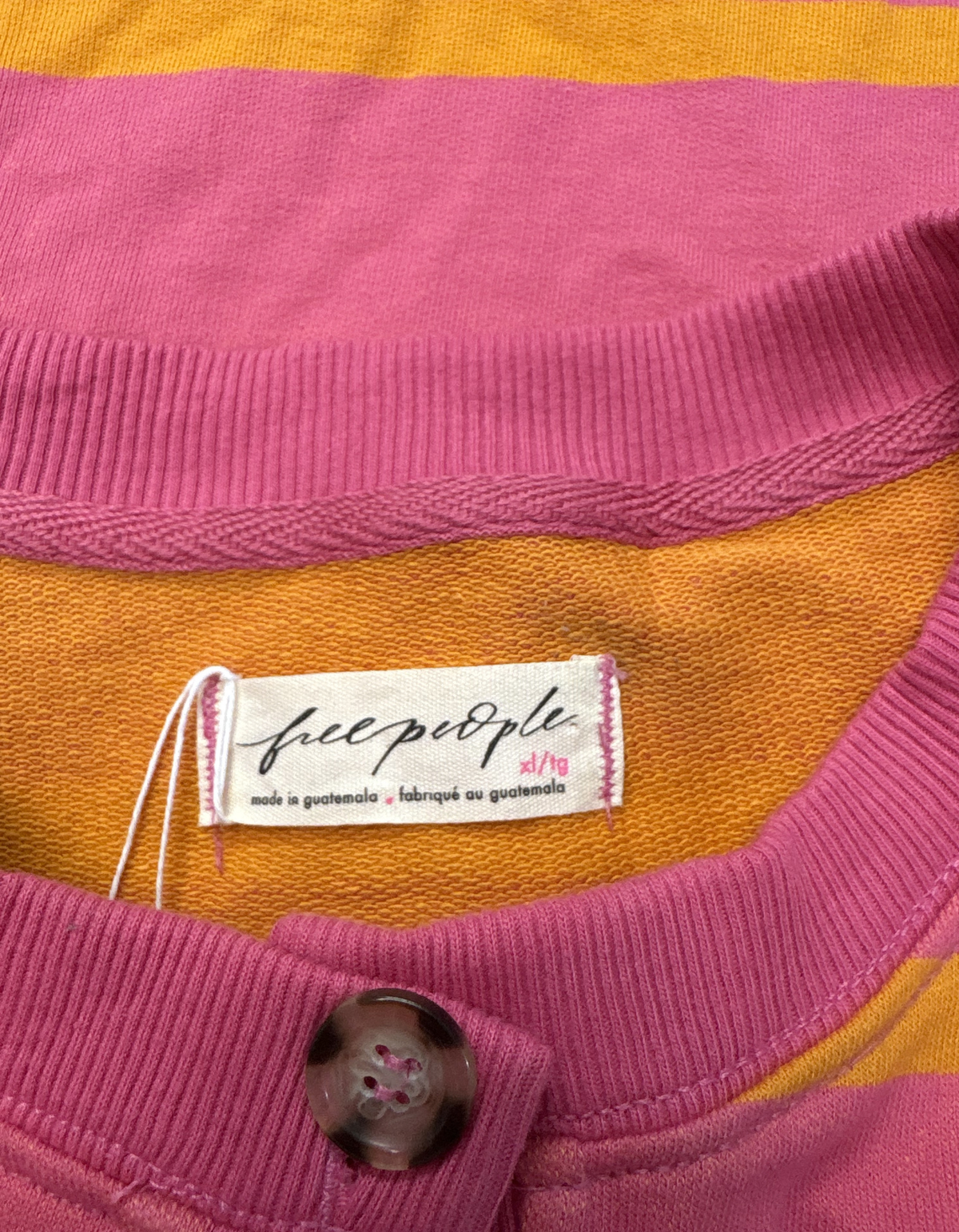 Free People - Oversized Pink and Orange Striped Cardigan - XL (Like-New)
