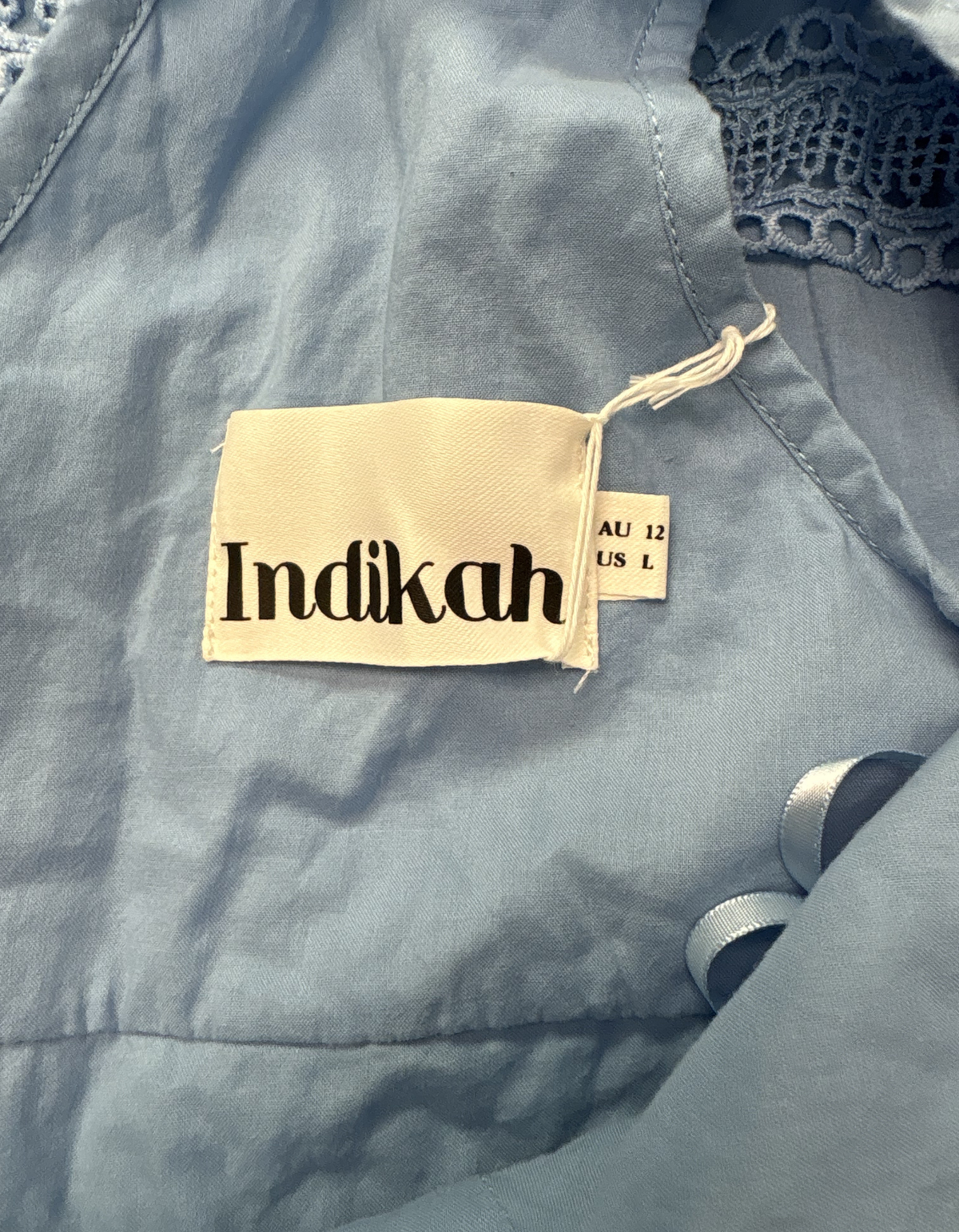 Indikah - Joycelin V-Neck Eyelet Maxi Dress Blue - LG (Like-New)