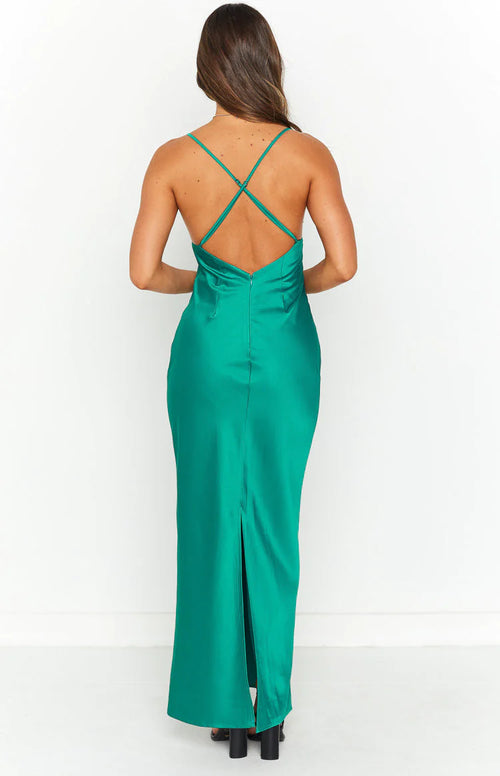 Beginning Boutique - Emerald "Hermitude" Satin Formal Dress - NEW WITH TAGS FINAL SALE
