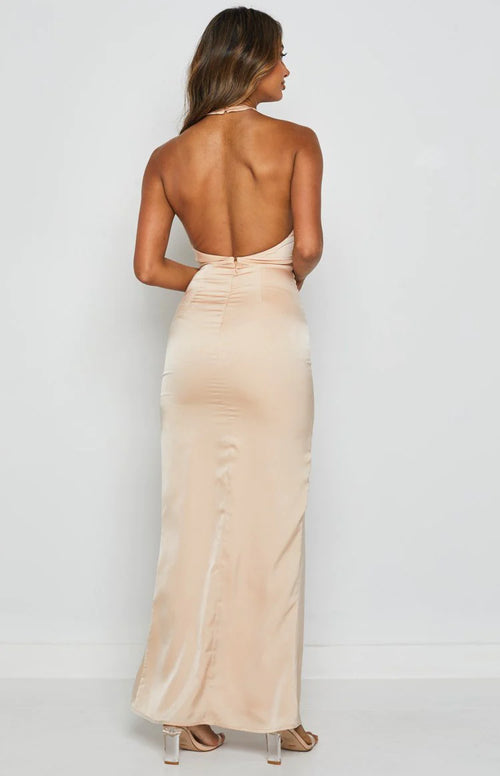 Beginning Boutique - Champagne "Higher Love" Maxi Dress NEW WITH TAGS FINAL SALE