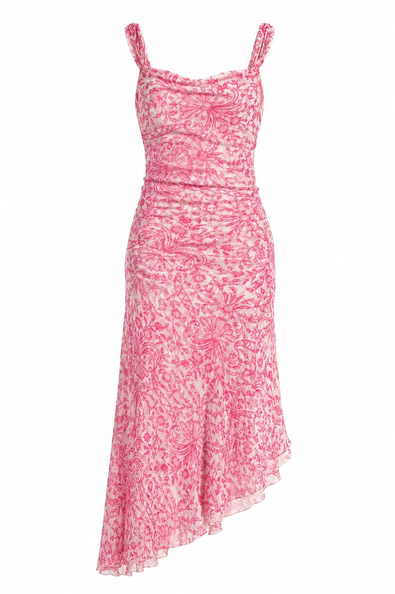 DIANE von FURSTENBERG - Pink Asymetrical Maxi Dress - Size 10 (Like New)