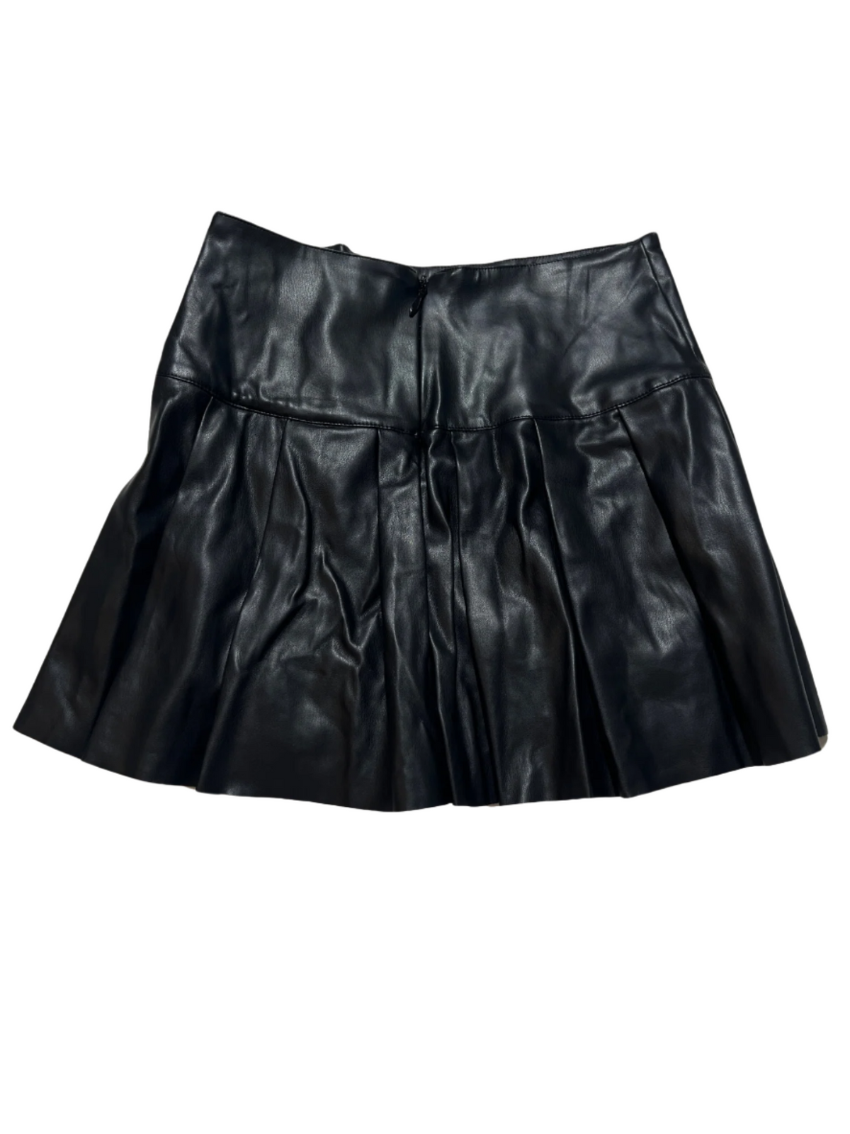 WeWoreWhat- Black "Buckle" Leather Pleated Mini Skirt