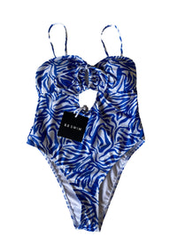 Beginning Boutique - 9.0 Swim - Laguna Blue Zebra Neck One Piece - NEW