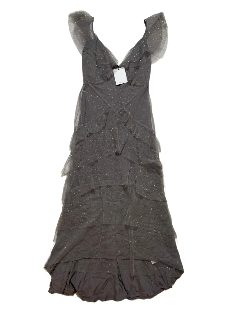Saulee- Grey V Neck Sparkle Maxi Dress NEW WITH TAGs