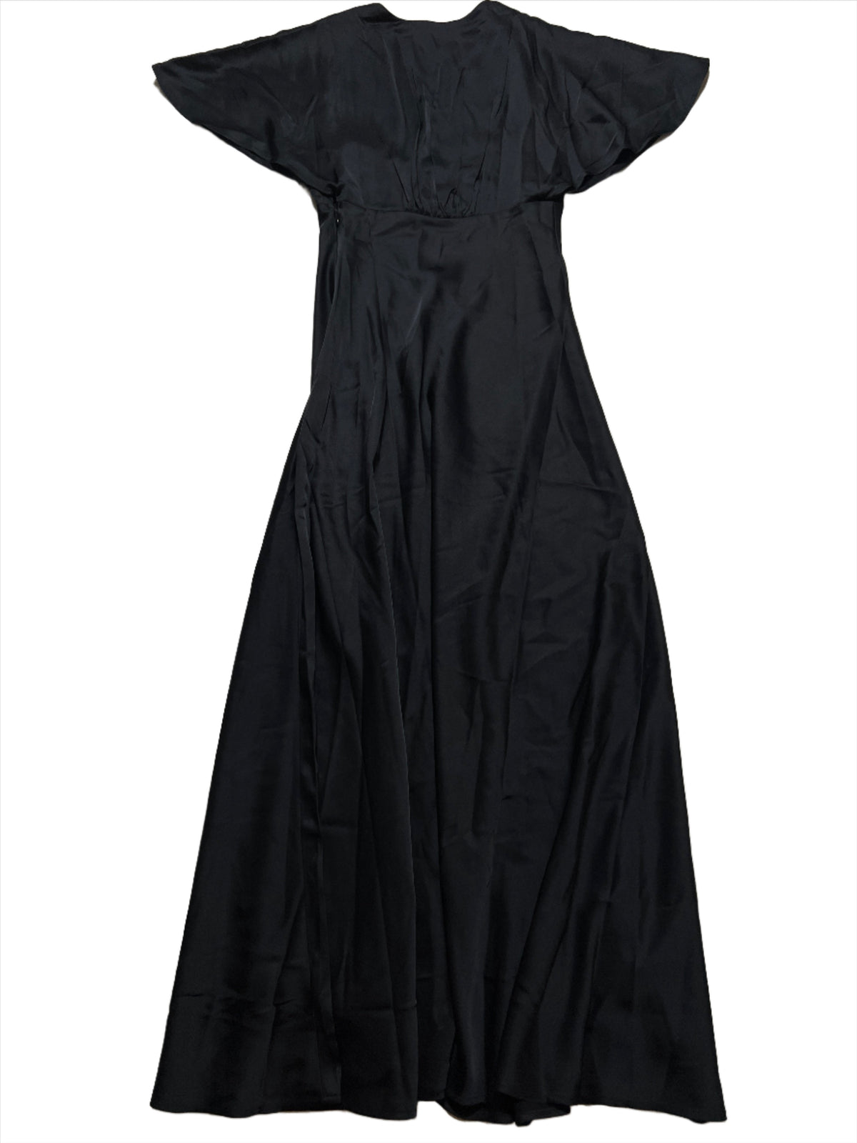 Abercrombie & Fitch- Black "Flutter Sleeve" Satin Maxi Dress