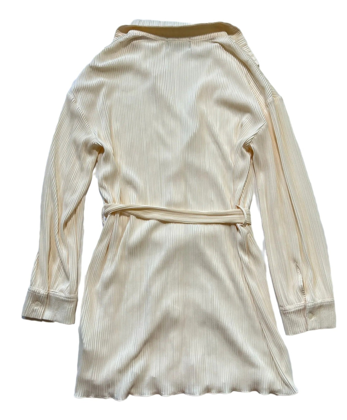 Animari- Cream Ruched Long Sleeve Button Up Dress