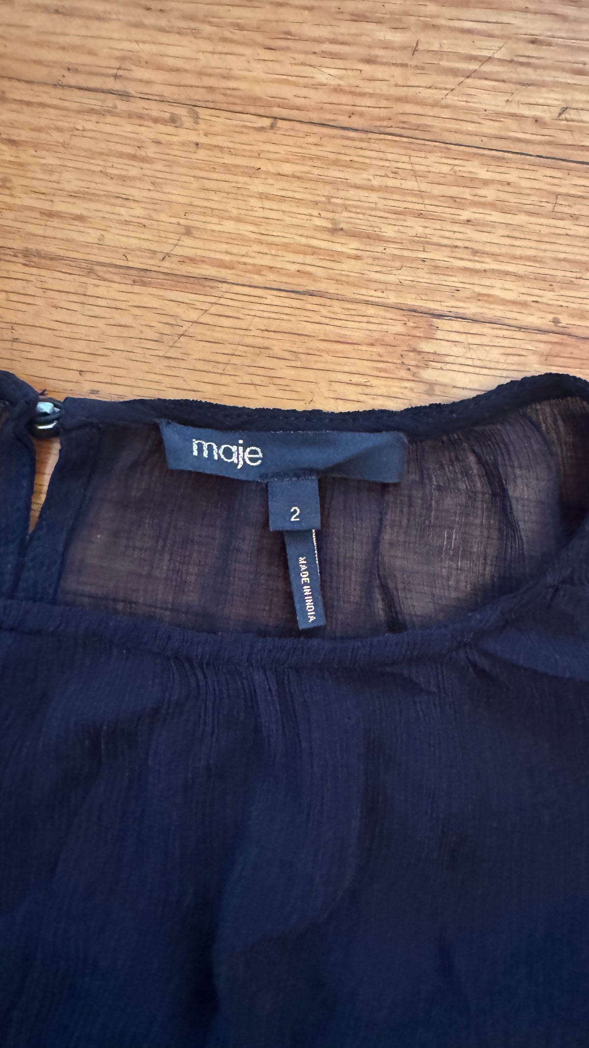 Maje - Ruffled Chiffon Top - Black Sheer Long Sleeve Blouse - Size 2 (Gently Used)