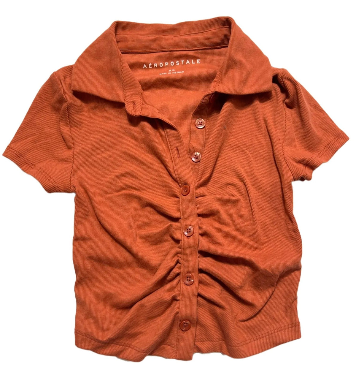 Aeropostale- Orange Ruched Short Sleeve Top