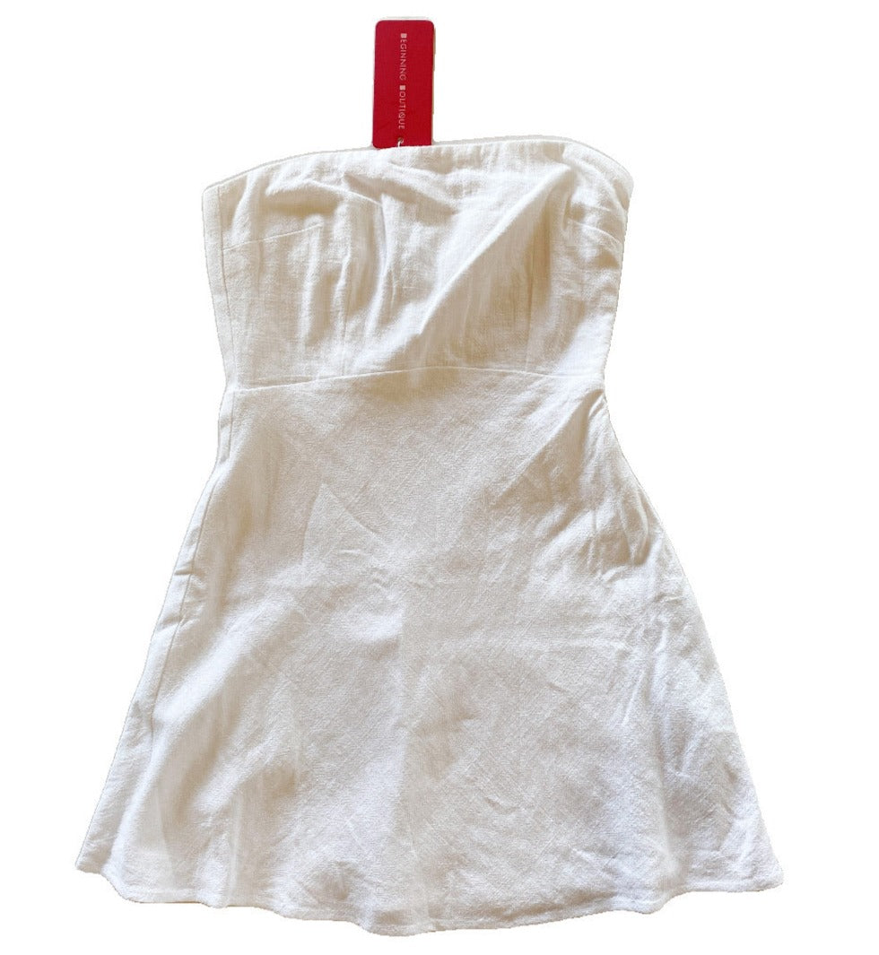 Beginning Boutique - White "Shannon" Linen Mini Dress NEW WITH TAGS