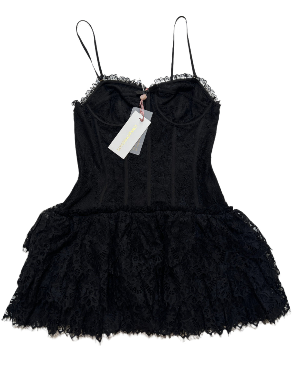 Loveshackfancy - Black Lace Corset "Darlene" Mini Dress