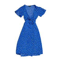 Lulus- Blue Floral Wrap Maxi Dress