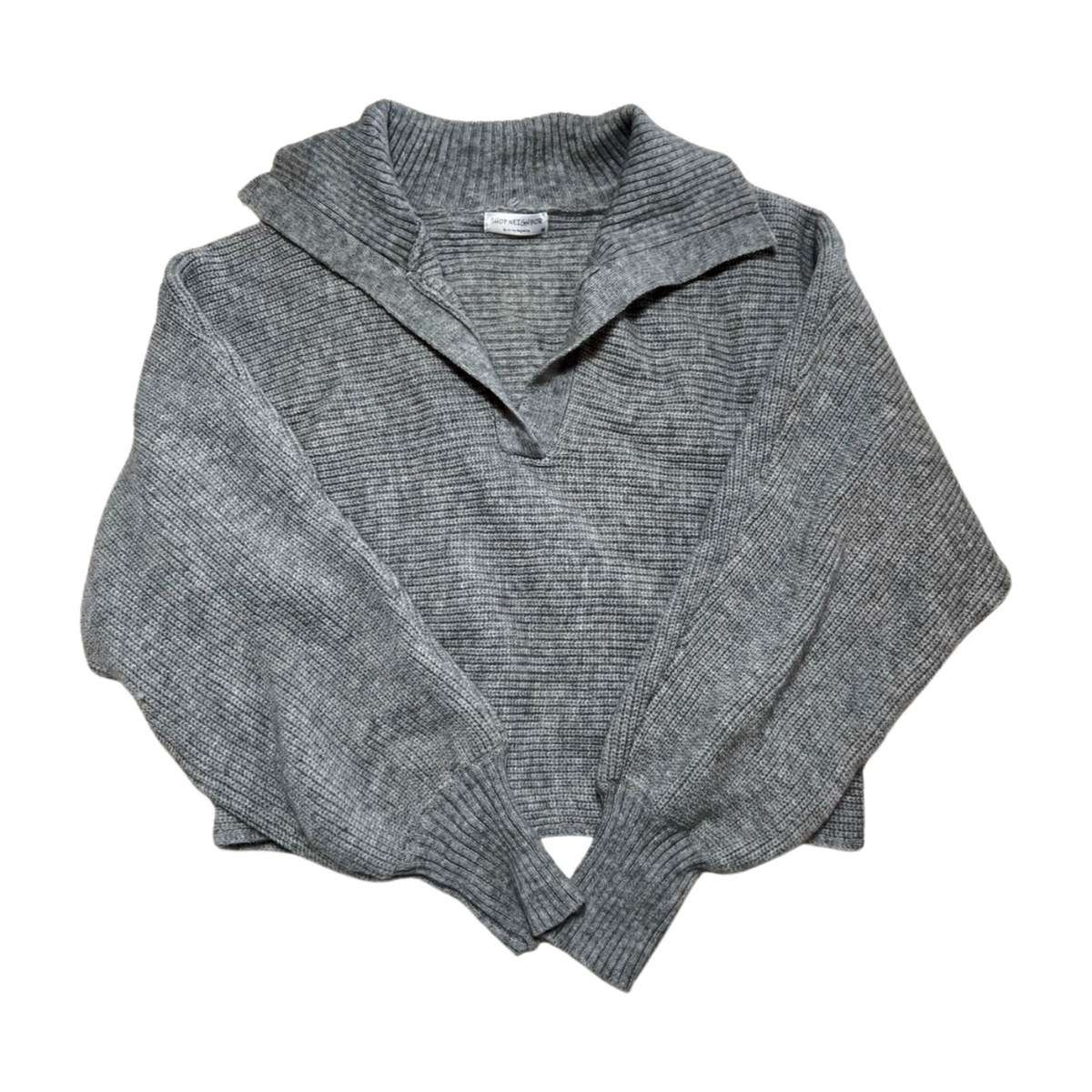 Shop Neighbor- Grey Knit Collared Sweater