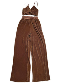Fashion Nova- Brown Satin Ribbed Pant Set