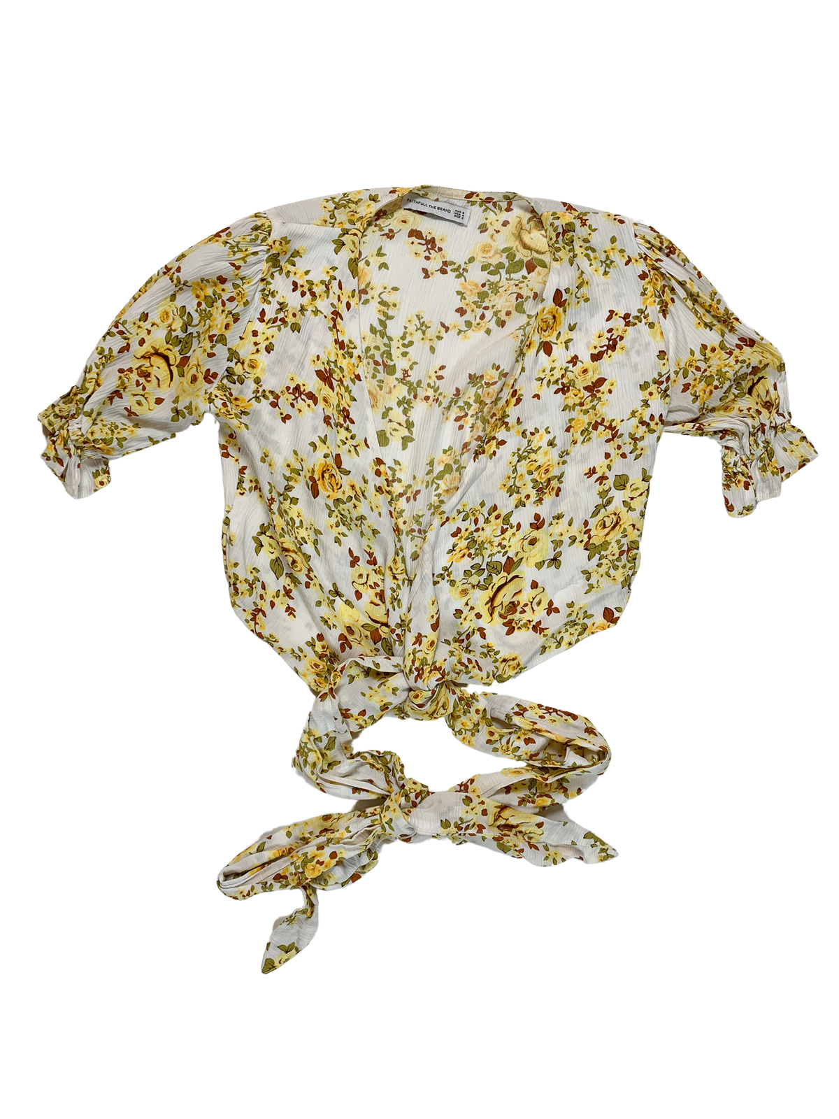 Faithful The Brand- Yellow Floral Shirt with Wrap Tie Front