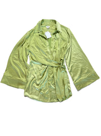 Song Of Style- Green Satin Button Up Mini Dress