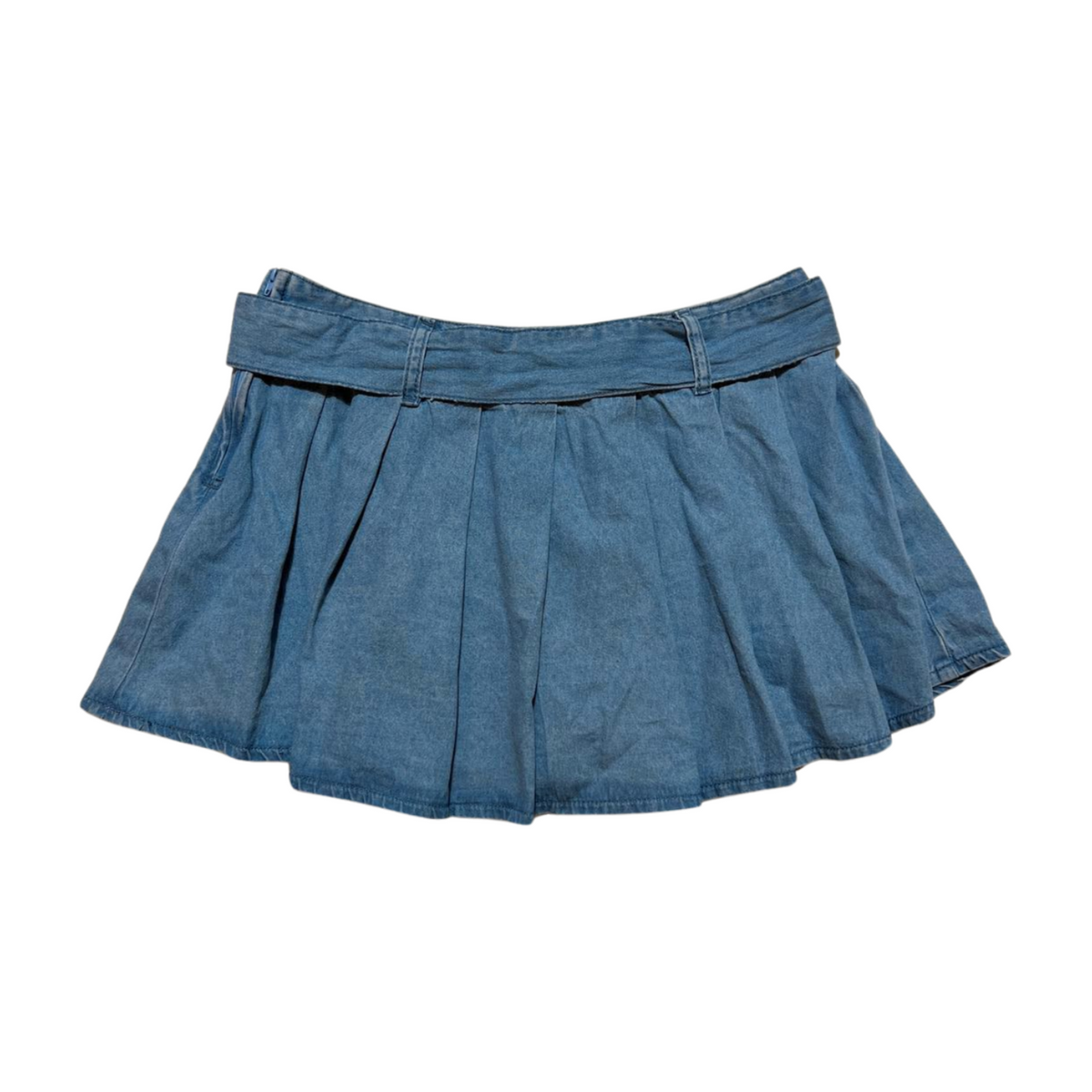 Social Collision- Denim Pleated Mini Skirt