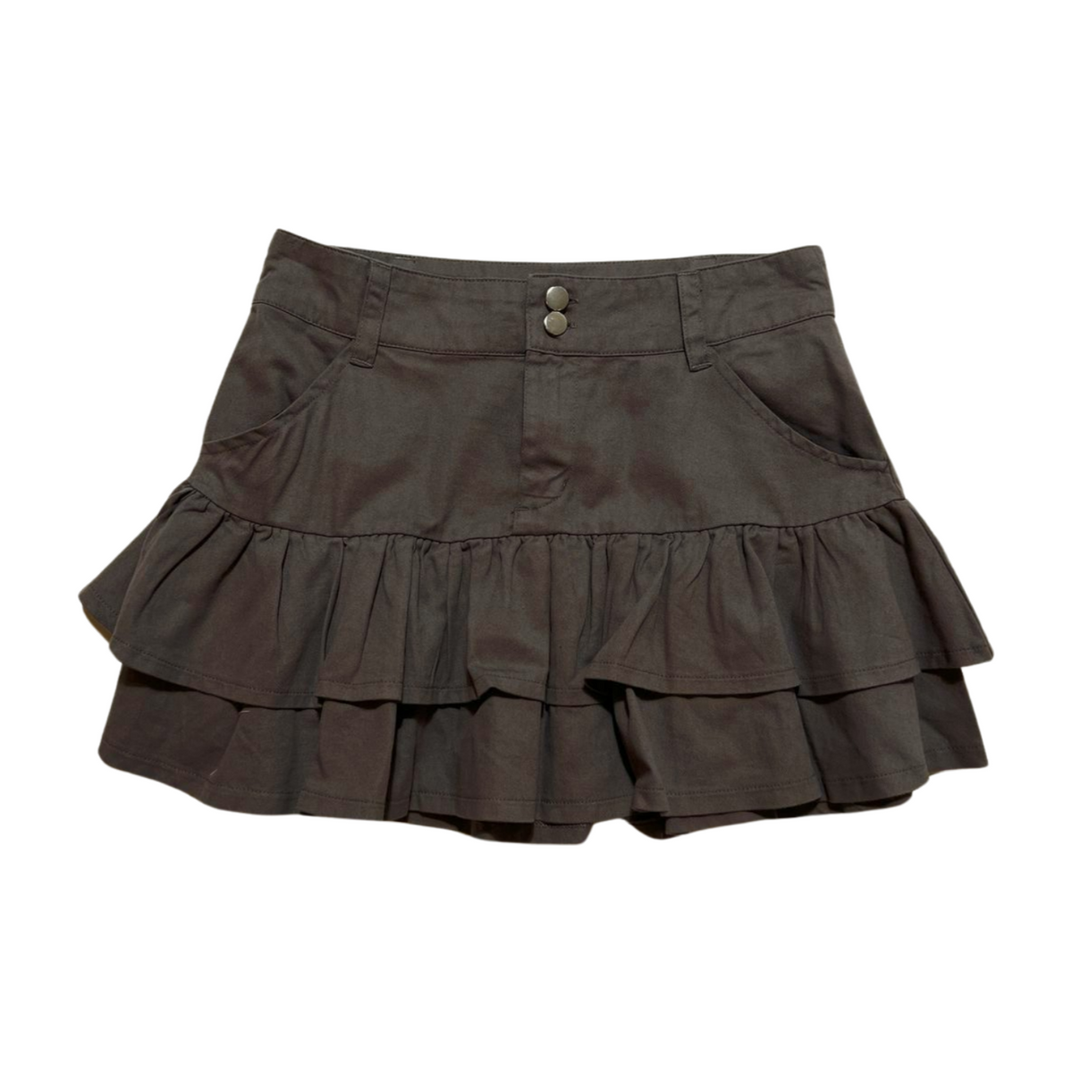 Social Collision- Gray Denim Pleated Mini Skirt