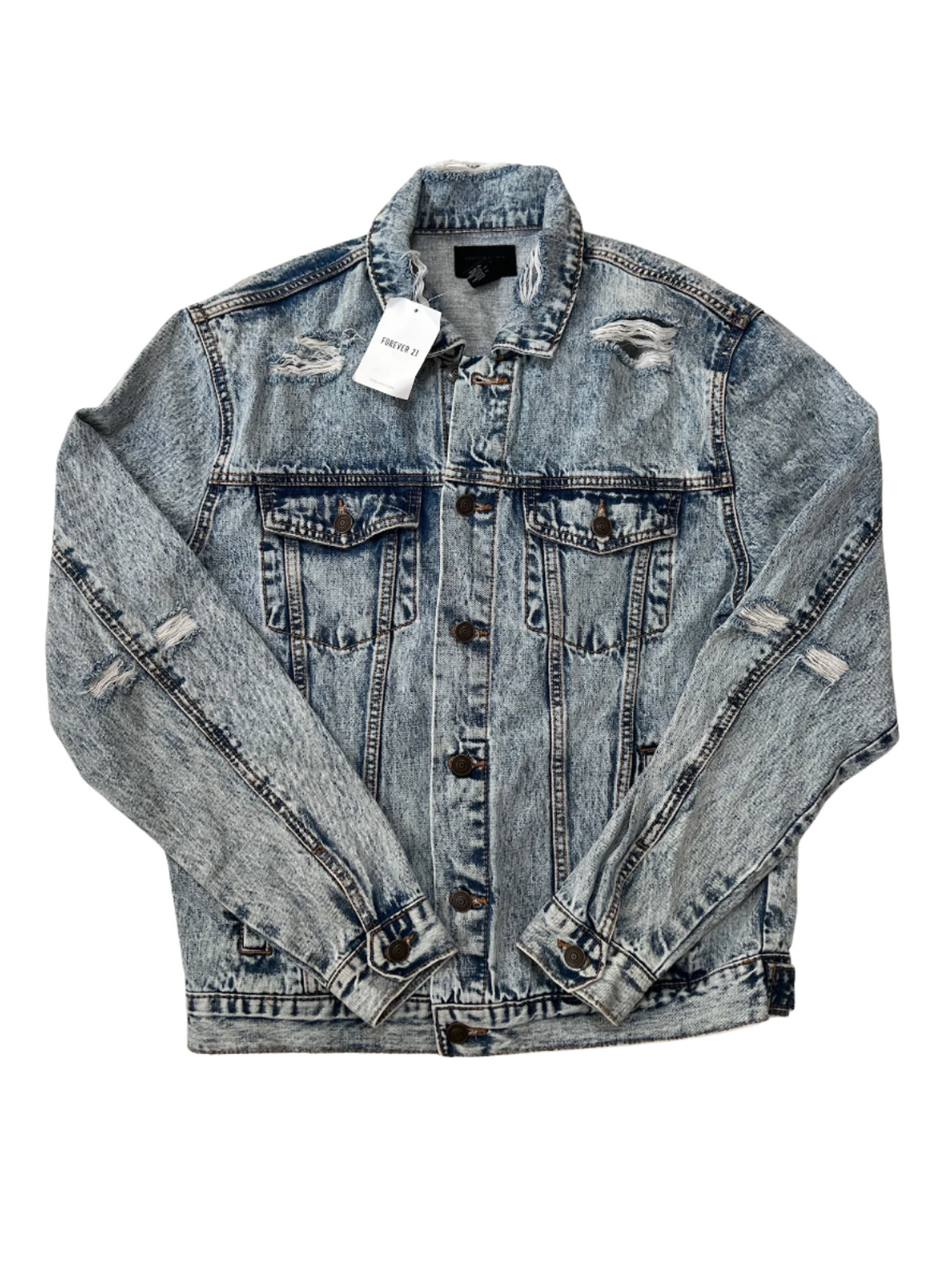 ジャケット Fallett DISTRESSED DENIM JACKET 4TR121 Forever 21 Men- Distressed Denim Jacket - NEW WITH TAGS
