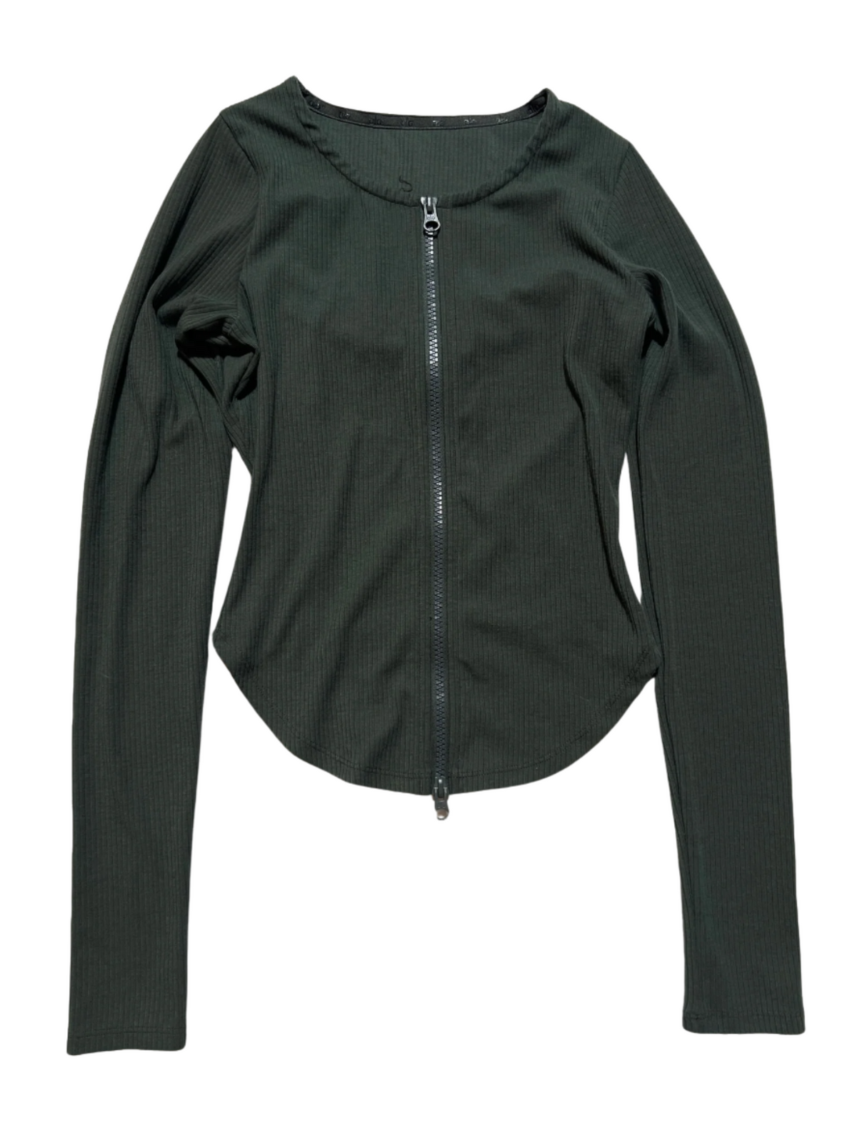 ALO- Green Ribbed Long Sleeve Zip Up