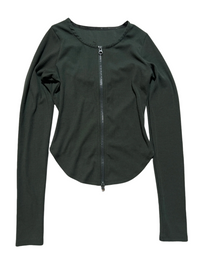 ALO- Green Ribbed Long Sleeve Zip Up