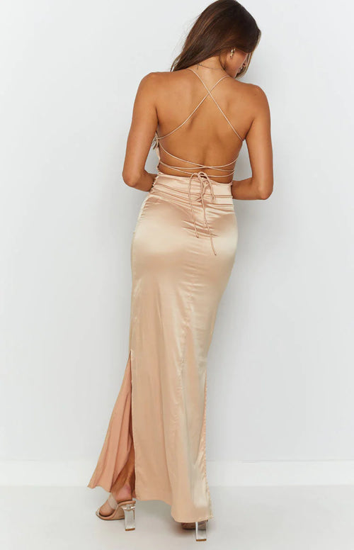 Beginning Boutique - Champagne "Manhattan" Maxi Dress - NEW WITH TAGS FINAL SALE