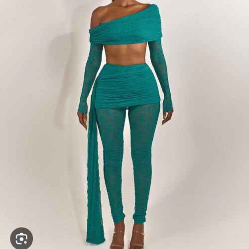 Mars The Label - Turquoise Lace Off-Shoulder Pants Set - S (Like New)