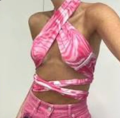 Rumours- Pink Tie Dye Wrap Around Crop Top