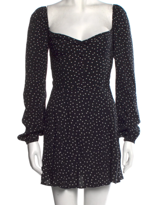 Reformation- Black Polka Dot Long Sleeve Mini Dress