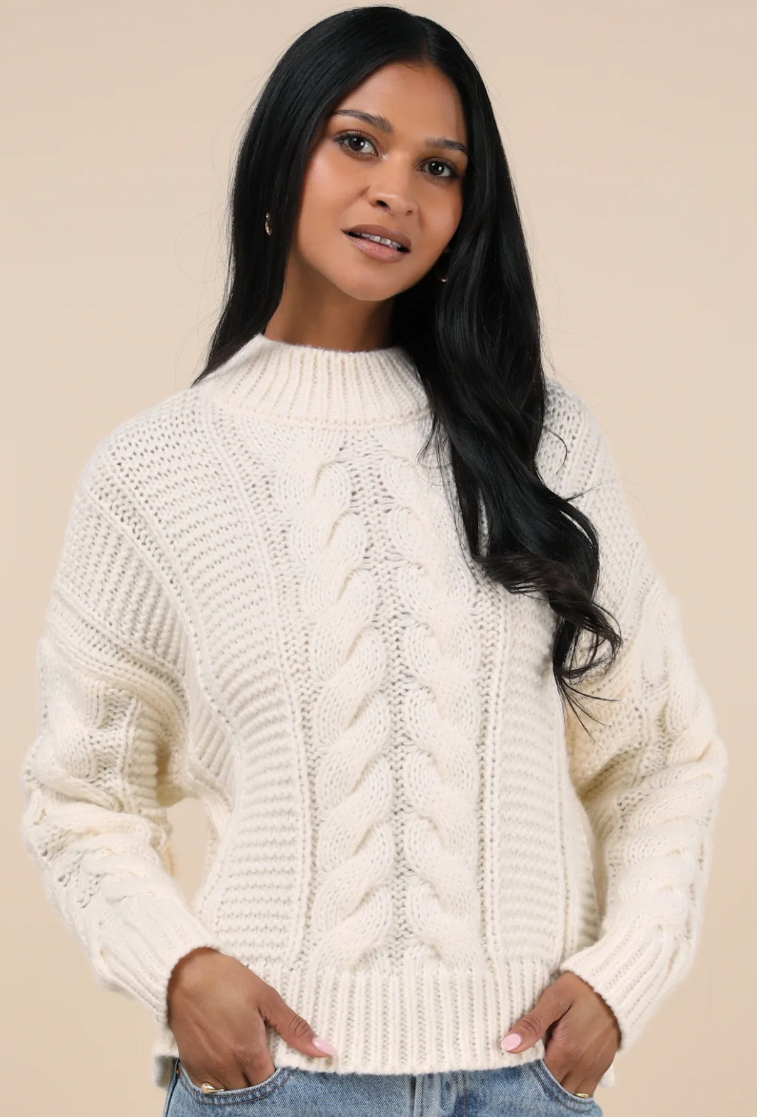 Lulus - Cream Cable Knit Chunky Sweater