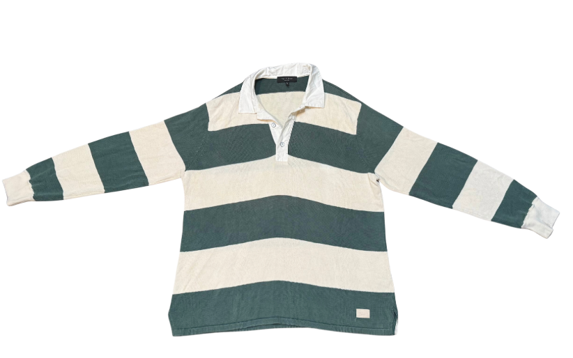 Beige & Green Striped Polo