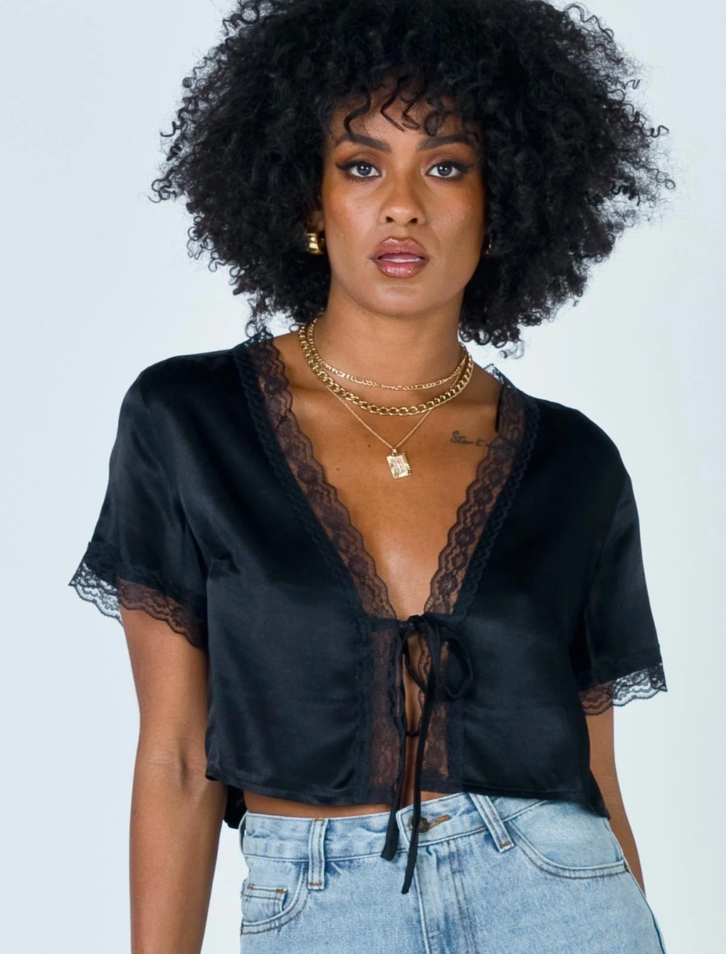 Princess Polly - Vintage Tie Up Top Black - S (New with Tags)