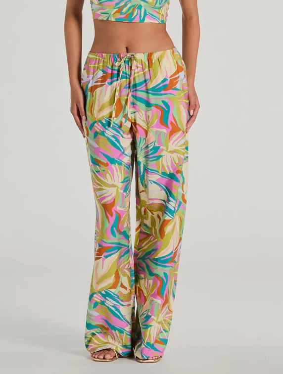 Windsor Getaway Mode Tropical Print Wide-Leg Pants (Like New)