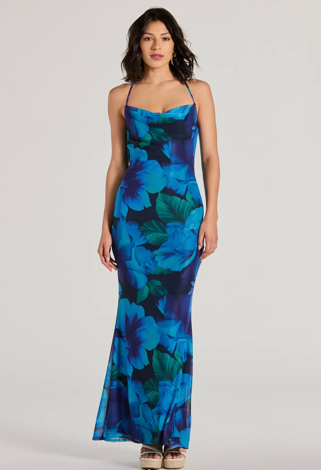 Windsor - Ocean Breeze Cowl Neck Maxi Dress - XS (Like New)