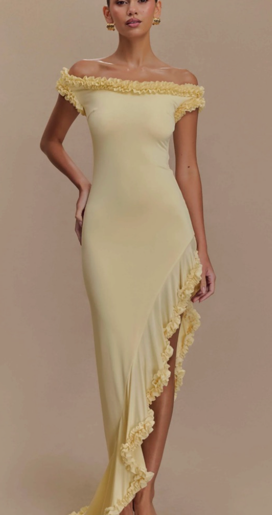 Meshki - Arielle Off Shoulder Ruffle Midi Dress - XS (Like-New)