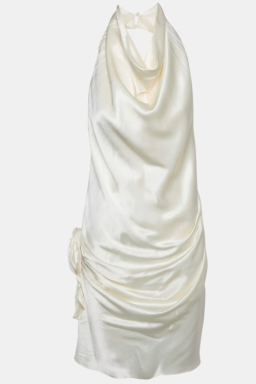 Arcina Ori - Cream Satin Halter Neck Dress - S (Like-New)