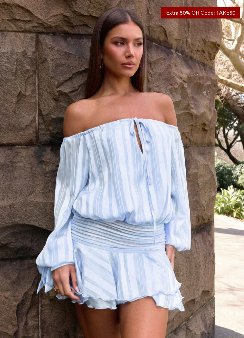 Peppermayo - Eira Balloon Sleeve Mini Dress - Baby Blue - US 2 (New With Tags)