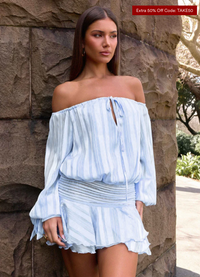 Peppermayo - Eira Balloon Sleeve Mini Dress - Baby Blue - US 2 (New With Tags)