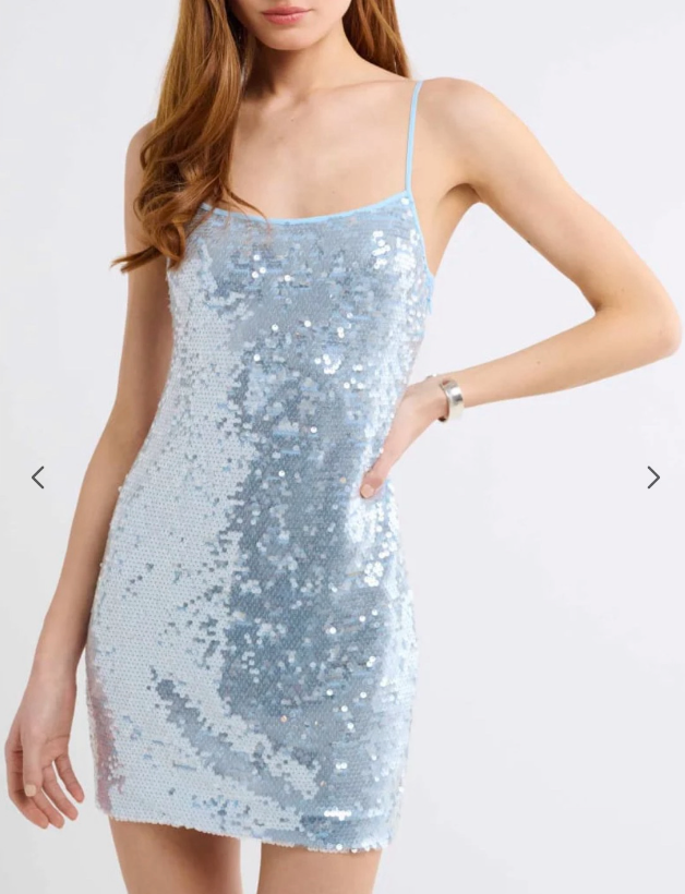 Rumored Vintage Slip Mini Dress - Light Blue Silver Sequin (NWT)