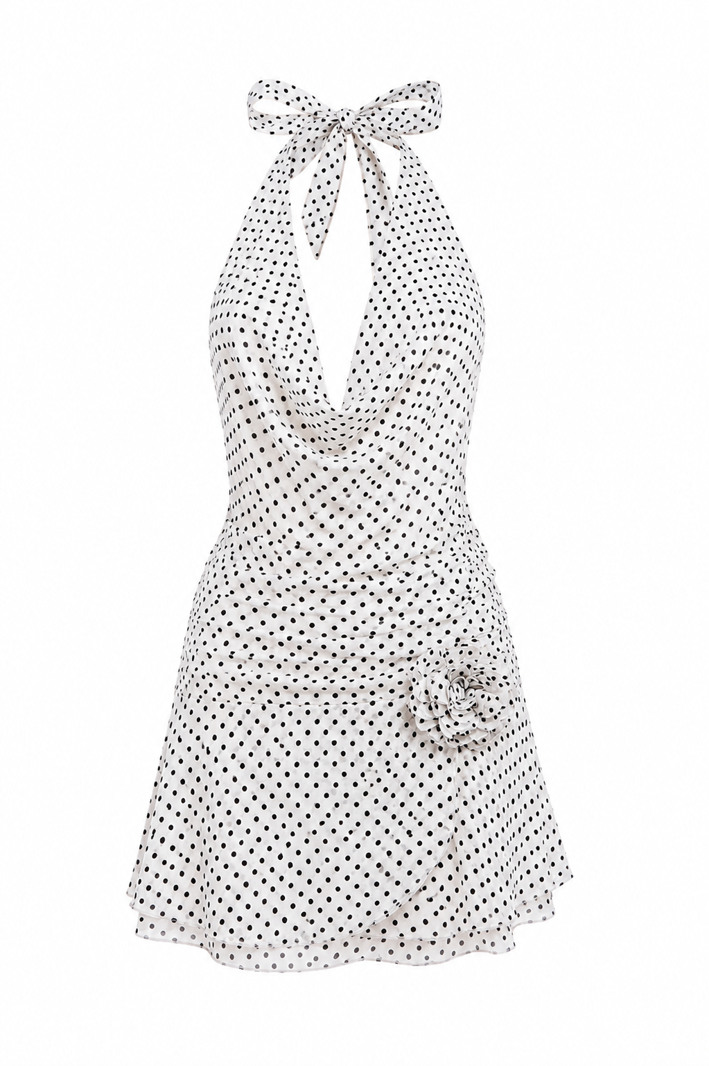 White Fox - Blooming Hearts Mini Dress Cream - Black Polka Dot Mini Dress - Size S (New With Tags)