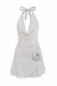 White Fox - Blooming Hearts Mini Dress Cream - Black Polka Dot Mini Dress - Size S (New With Tags)
