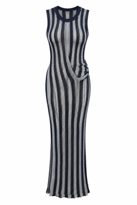 Vine Tree - Black & Silver Striped Knit Cutout Maxi Dress - S/M (New With Tags)