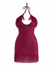 Outcast - Joann Mini Dress Fringe Lace Raspberry - S (Like New)