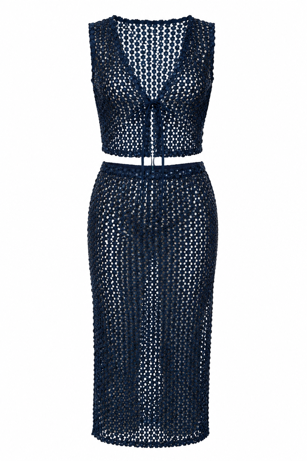 Rahi Black Sequin Crochet Crop Top & Maxi Skirt Set - S (New With Tags)