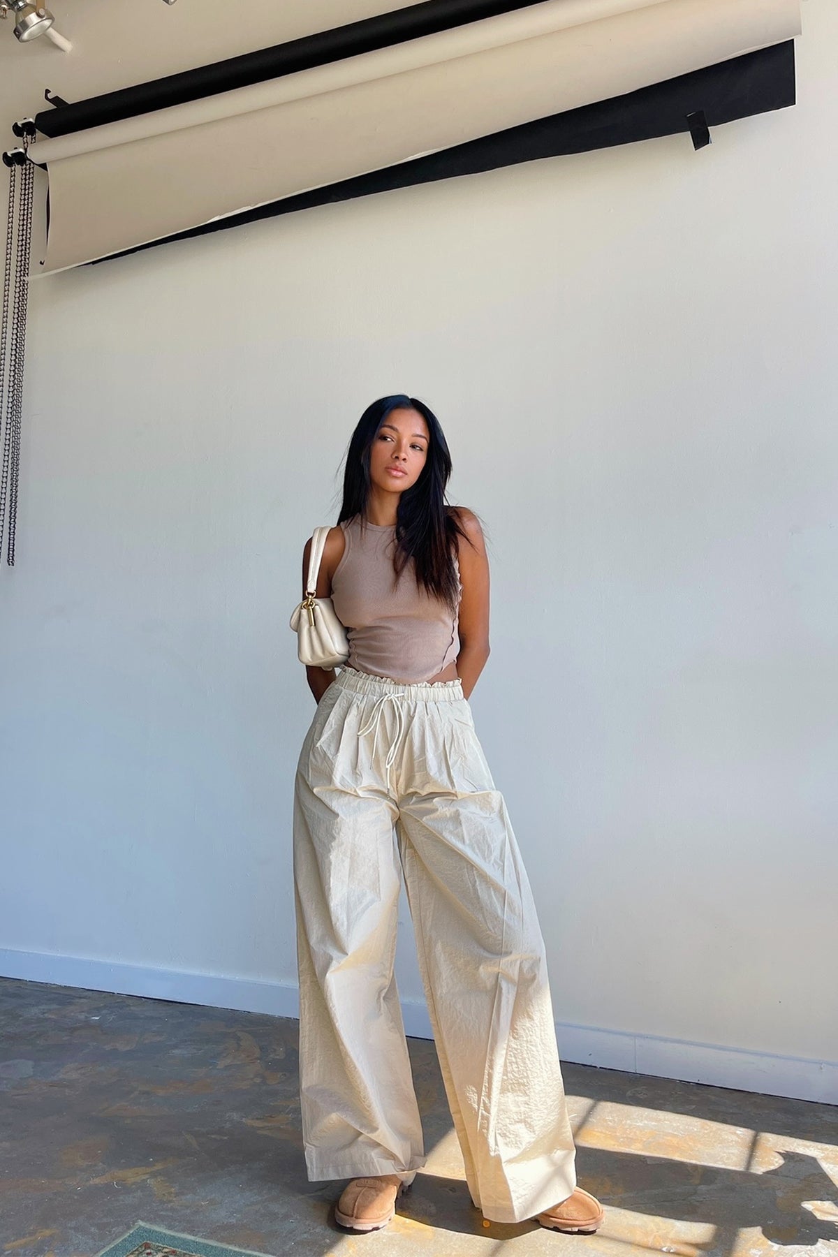 Back in Time Beige Drawstring Parachute Pants - FINAL SALE