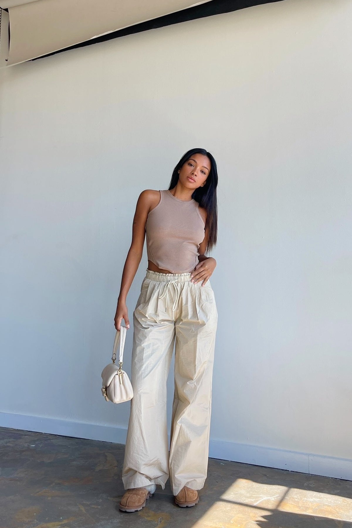 Back in Time Beige Drawstring Parachute Pants - FINAL SALE