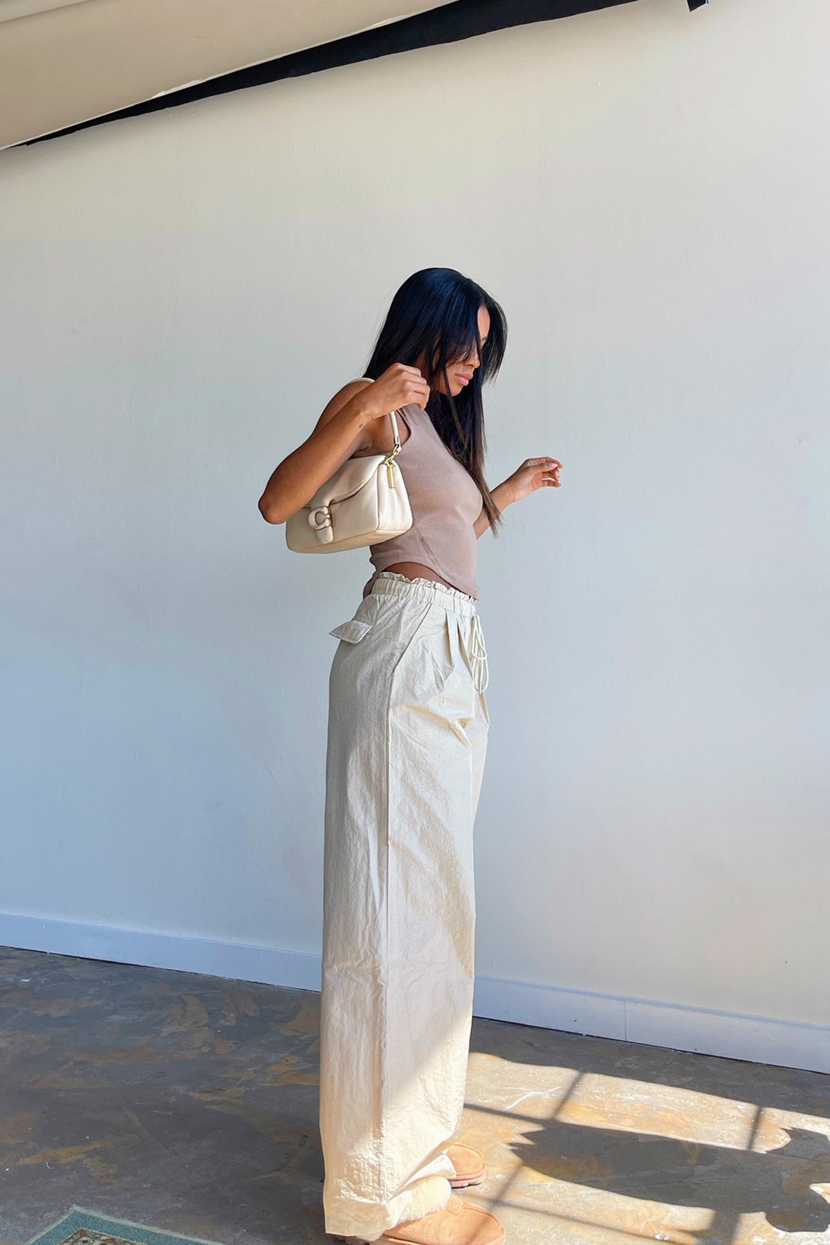 Back in Time Beige Drawstring Parachute Pants - FINAL SALE