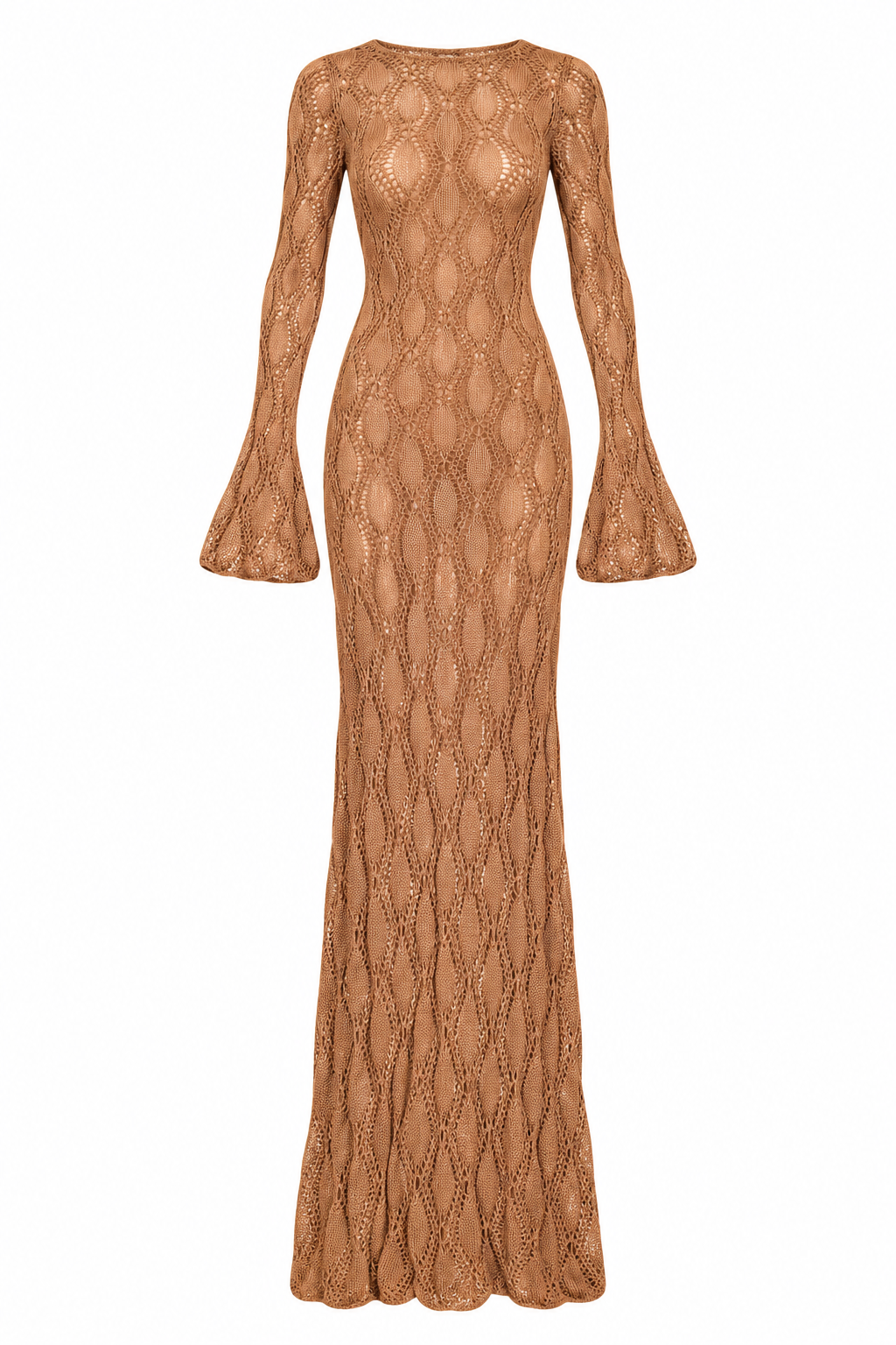 Crochet Tie Front Maxi Dress - Brown - S (Like New)