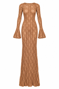 Crochet Tie Front Maxi Dress - Brown - S (Like New)